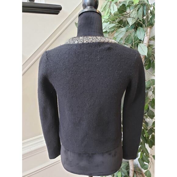 Zara Cardigan Women's Small Black Sequin Embroidered Trim 100% Wool Open Front - Picture 4 of 10